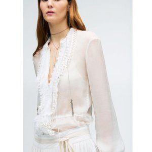 ZARA STUDIO LIMITED EDITION Contrast Yoke Romantic Ruffle White Shirt Blouse M